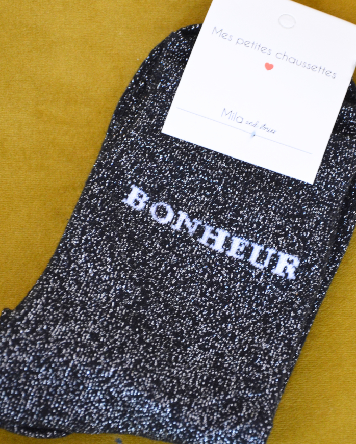 CHAUSSETTES NOIR A PAILLETTES "MOT"